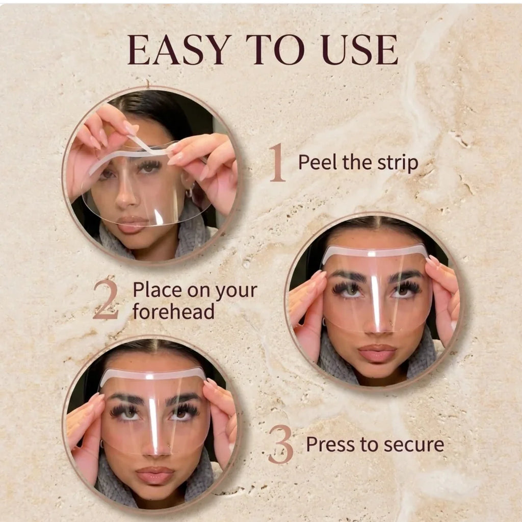 How to use Lashield: peel the strip, place on your forehead, press to secure