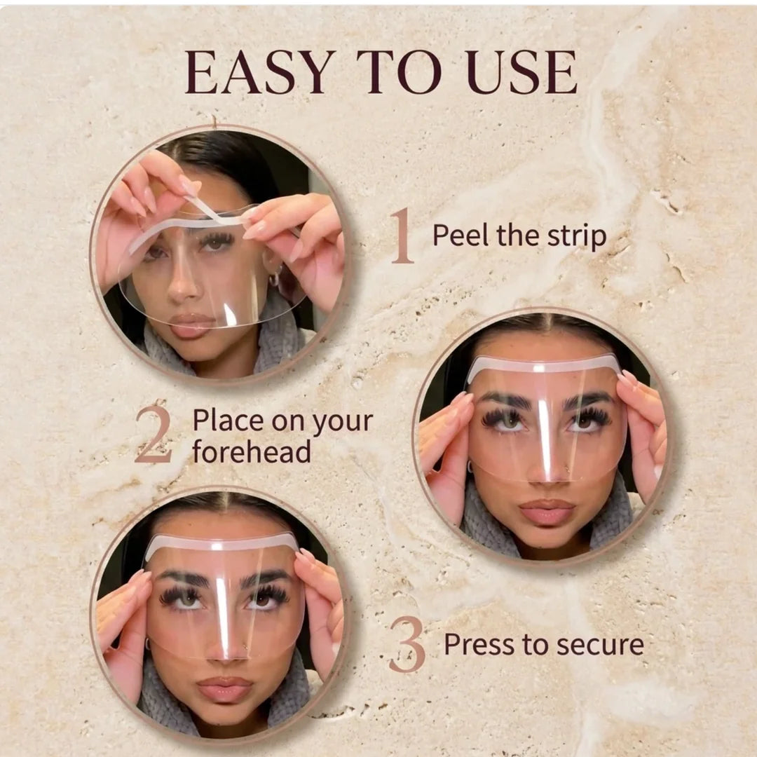 How to use Lashield: peel the strip, place on your forehead, press to secure