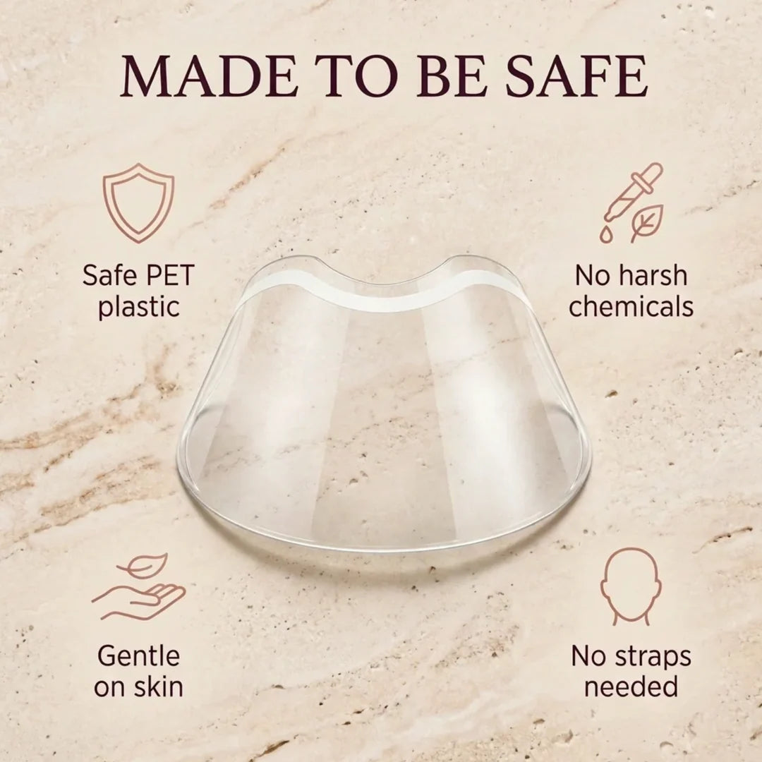 The clear Lashield shower visor with its adhesive strip